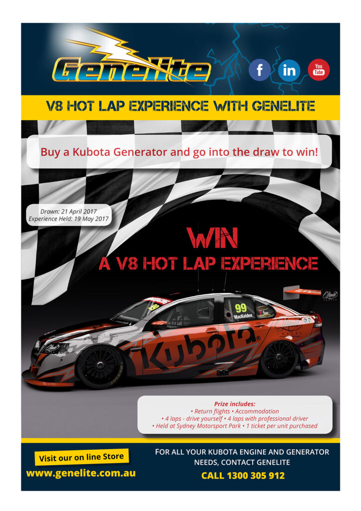 Genelite Kubota V8 Hot Lap Experience Competition Flyer 2017